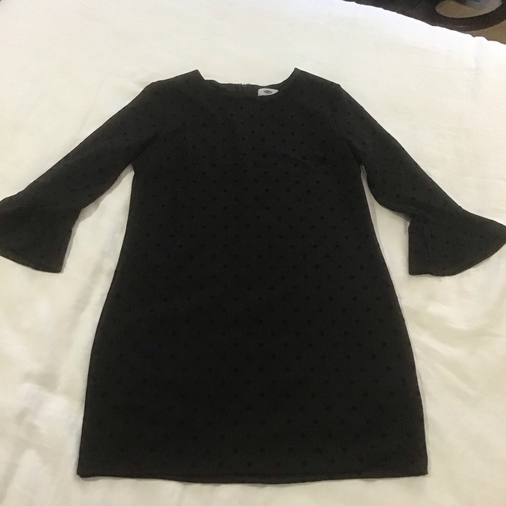 Old Navy Black Jack Polka Dot Flocked Dress w/Flounced Sleeves, Size M